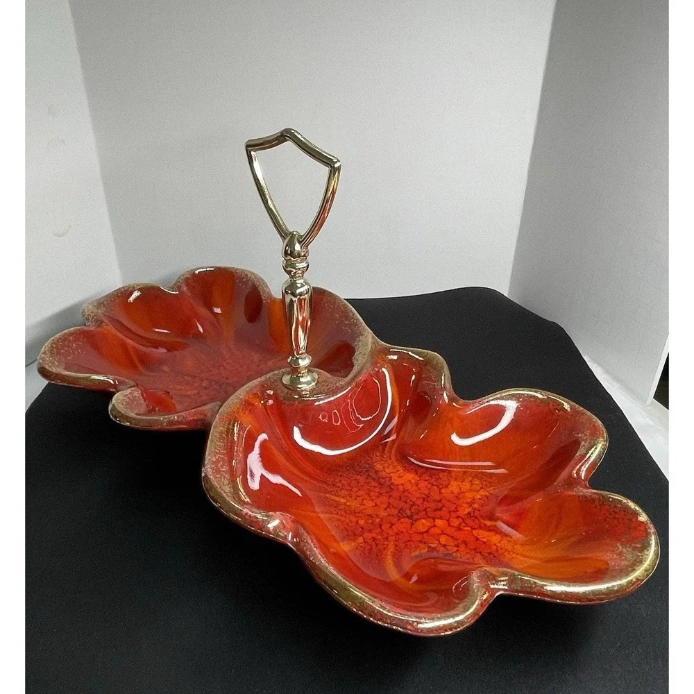 Vintage‎ 1960s California Pottery Orange Tones 306 Candy Dish Relish Tidbit Tray
